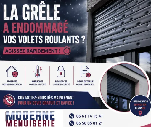 Les volets roulants endommagés par la grêle à Saint-André-de-Cubzac : comment protéger votre habitation ?, Bordeaux, Moderne Menuiserie 33